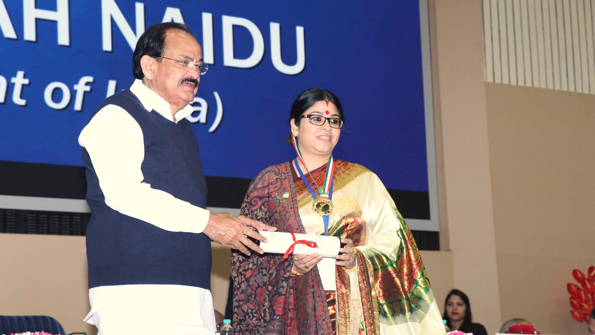 Sohini Sastri Taking awards by Venkaiah Naidu